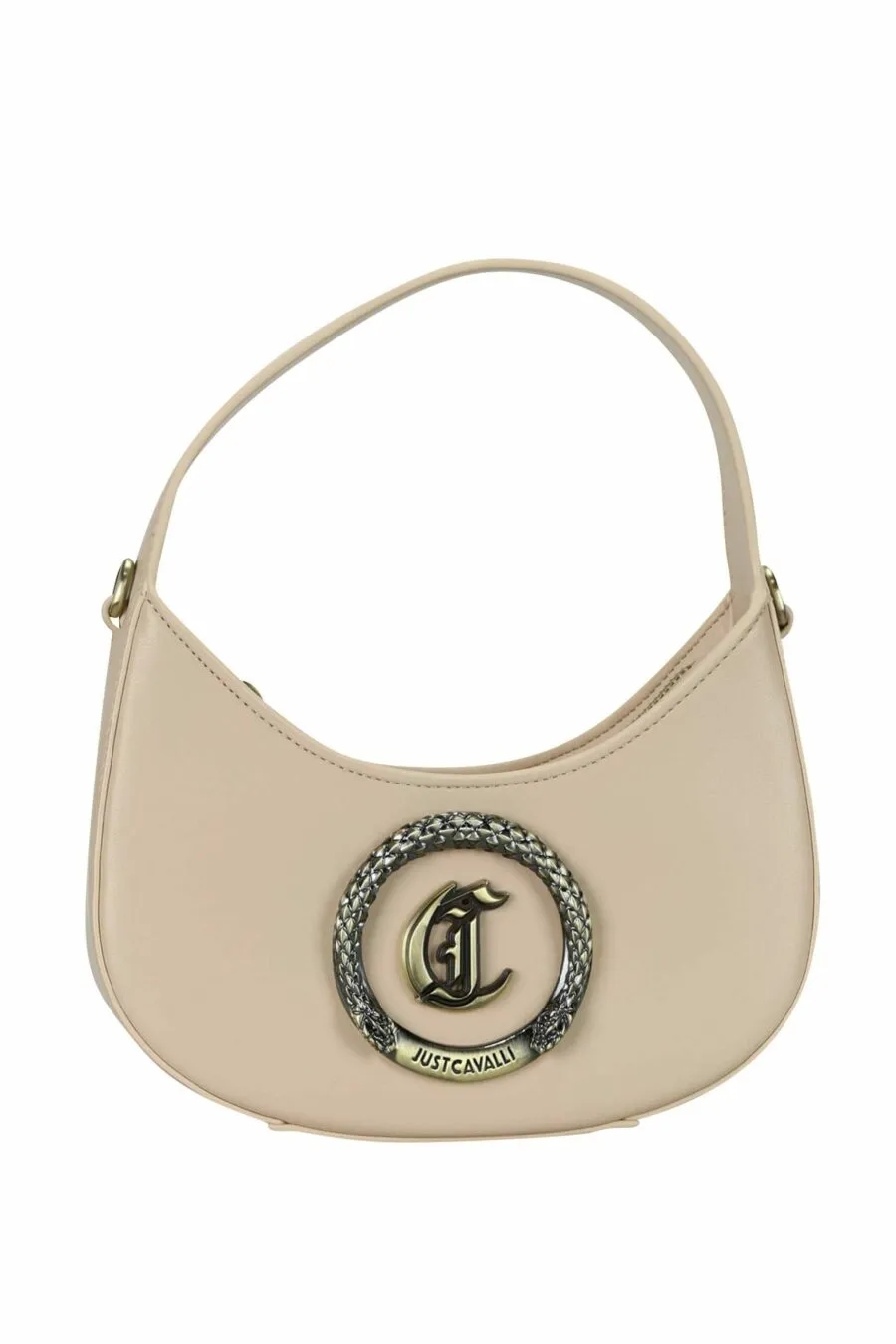 Bolso de hombro beige con logo circular 