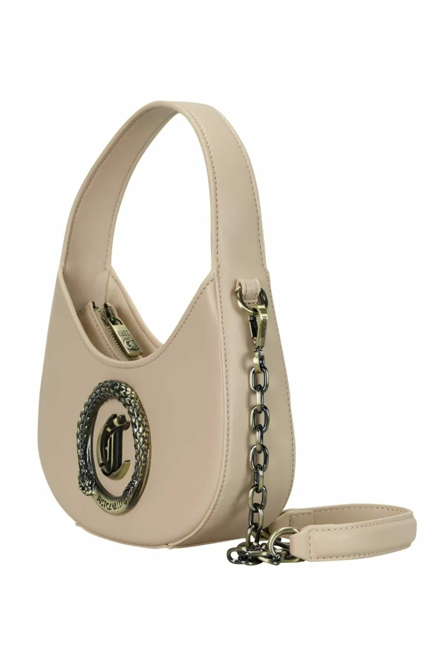 Bolso de hombro beige con logo circular 
