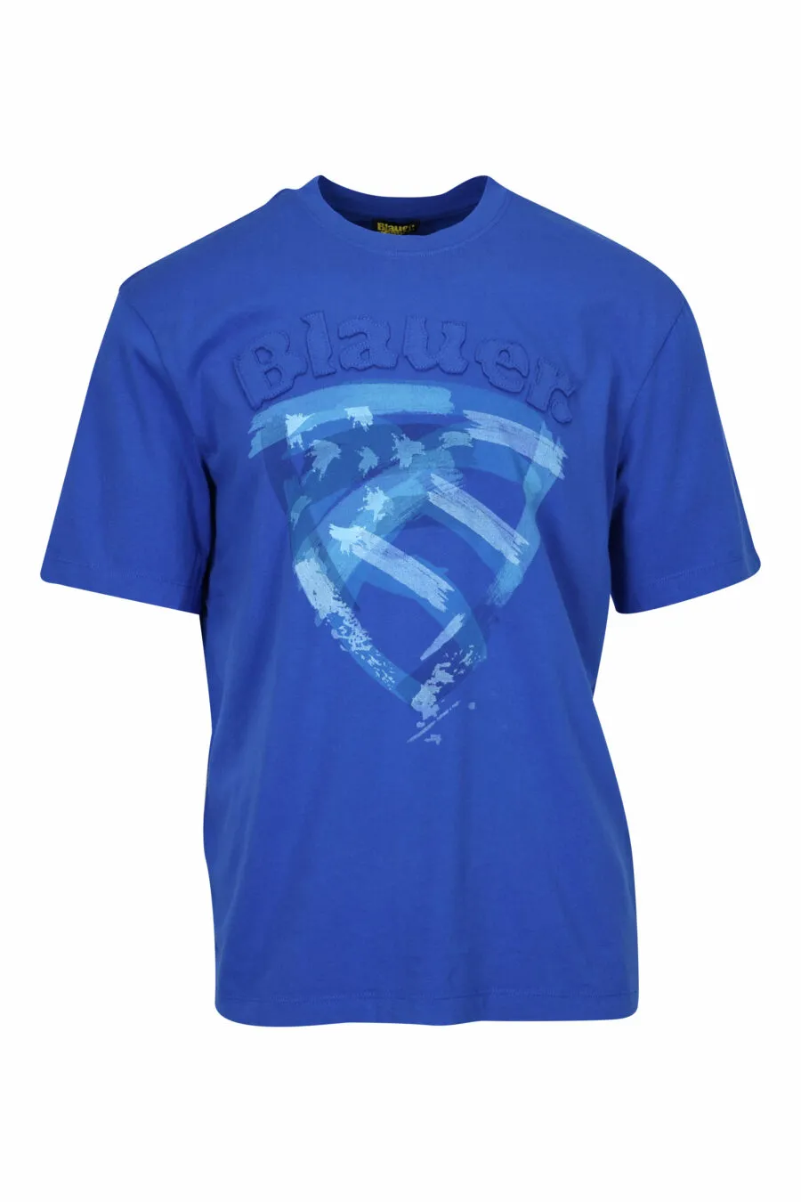 Camiseta azul con maxilogo escudo desgastado