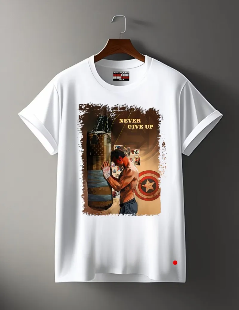 Camiseta de hombre NEVER GIVE blanco