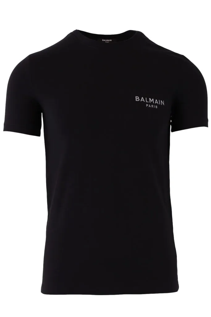Camiseta interior negra con logo plateado bordado
