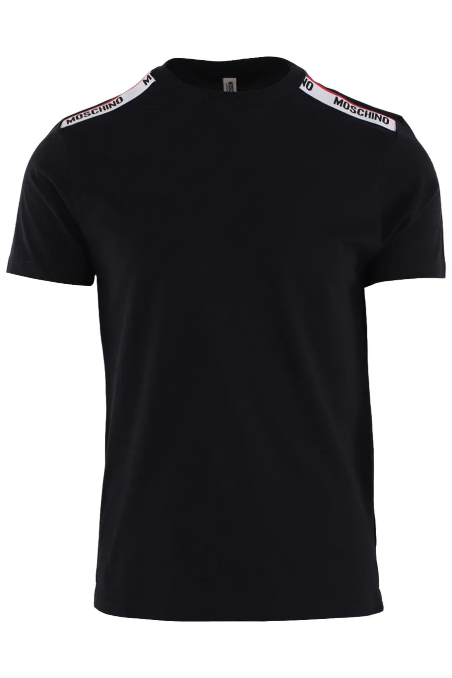 Camiseta negra con logo en cinta en hombros