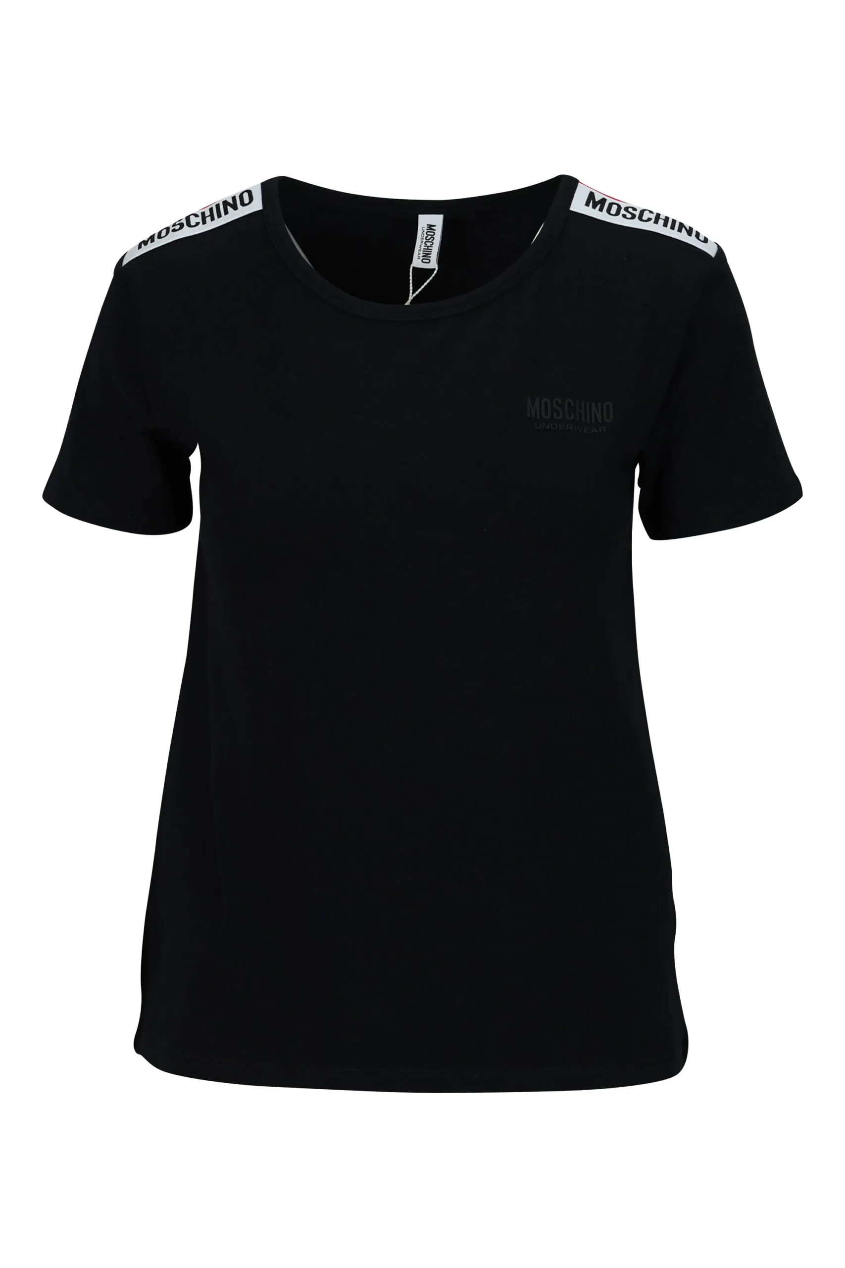 Camiseta negra con logo en cinta hombros monocromático