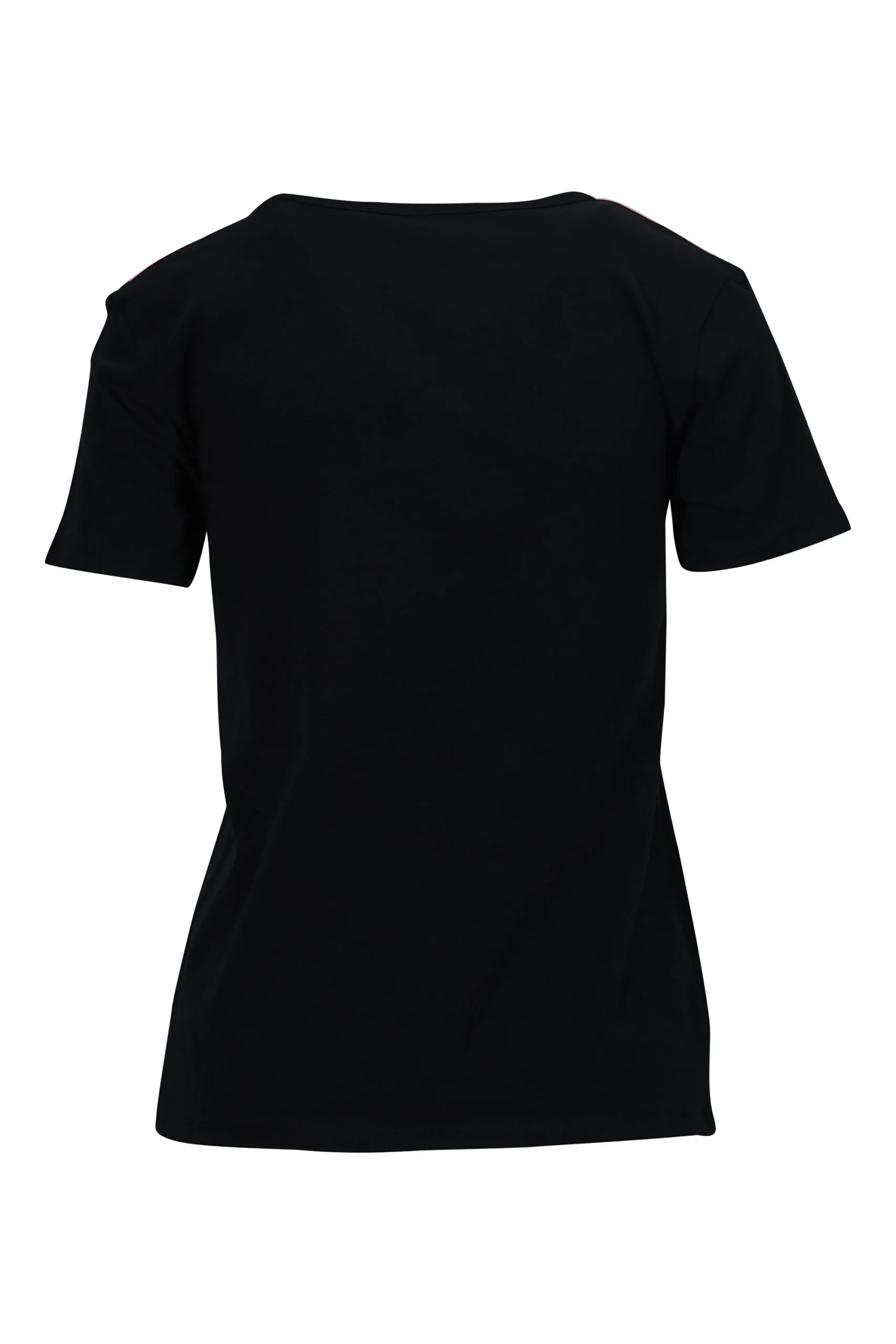 Camiseta negra con logo en cinta hombros monocromático