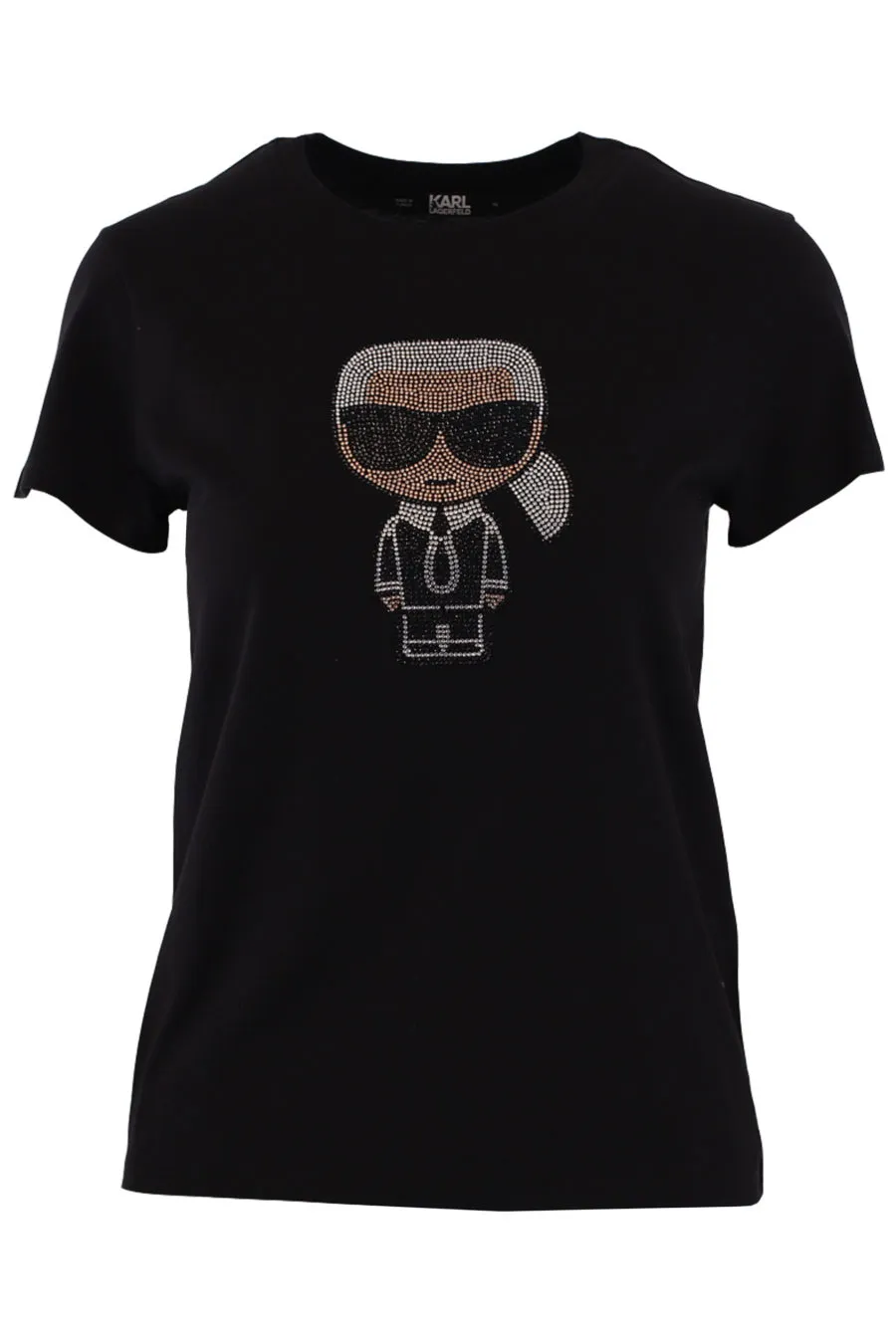 Camiseta negra con logo grande en strass
