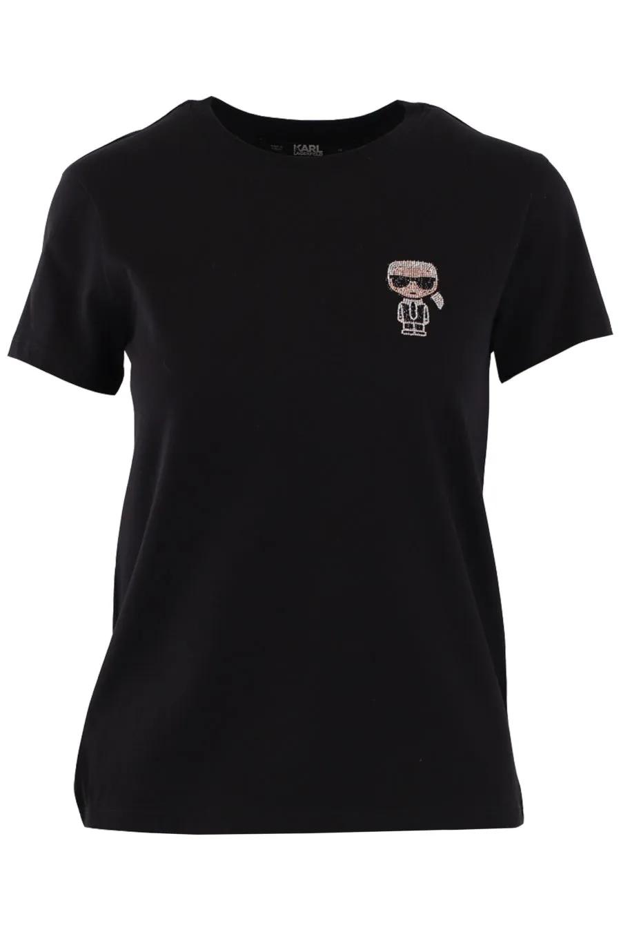 Camiseta negra con logo pequeño en strass