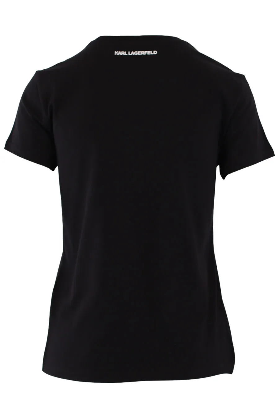 Camiseta negra con logo pequeño en strass