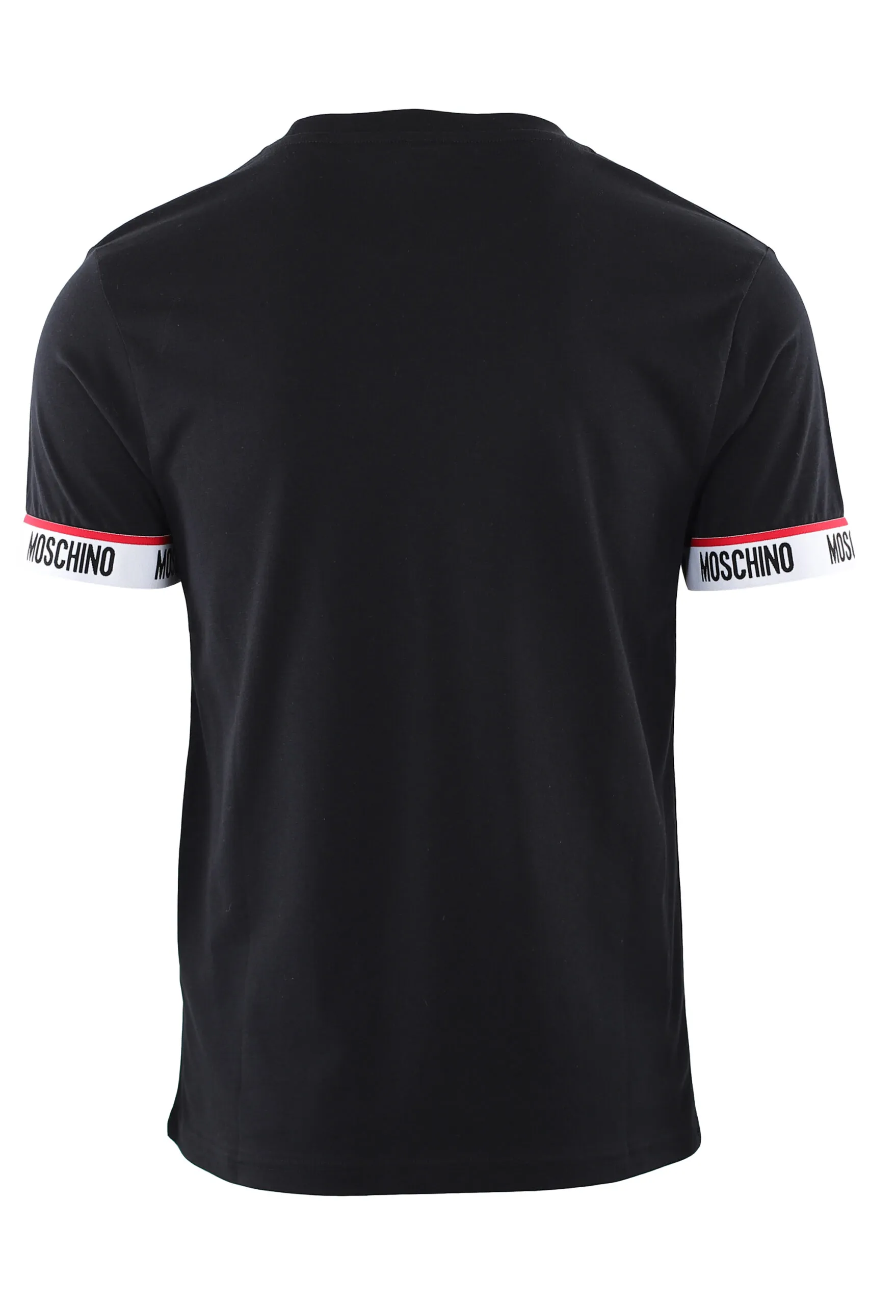 Camiseta negra con logotipo en cinta hombros mangas