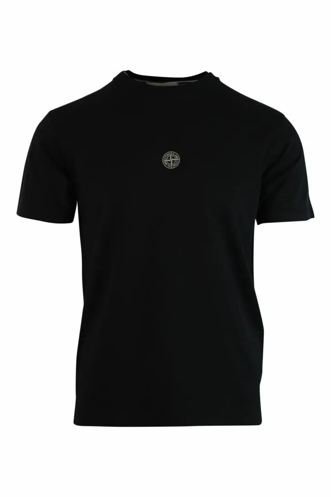 Camiseta negra con minilogo centrado y estampado detrás