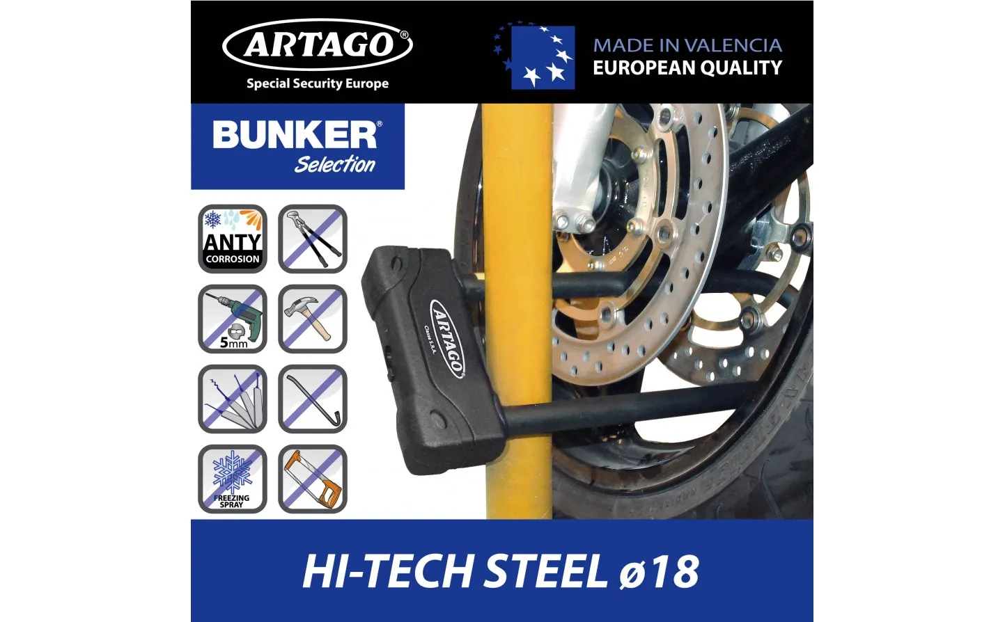 CANDADO MOTO ANTIRROBO U ARTAGO 18ART ø18  320X85 BUNKER |18ART320E|