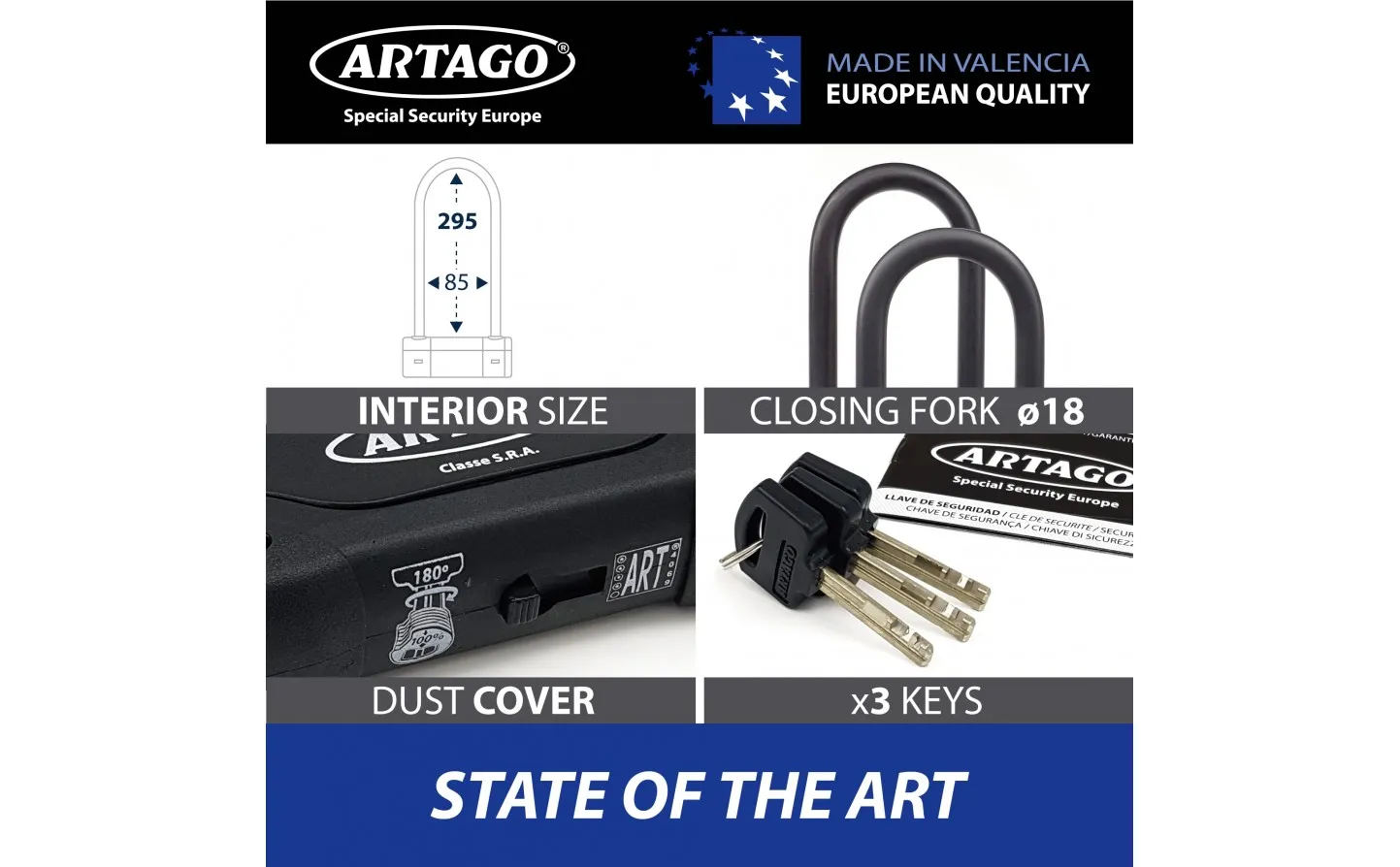 CANDADO MOTO ANTIRROBO U ARTAGO 18ART ø18  320X85 BUNKER |18ART320E|
