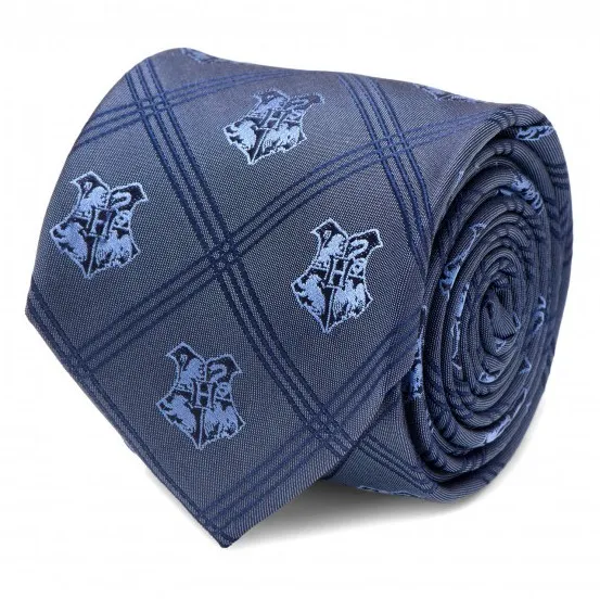 CORBATA ESCUDO HOGWARTS TARTáN AZUL  HARRY POTTER