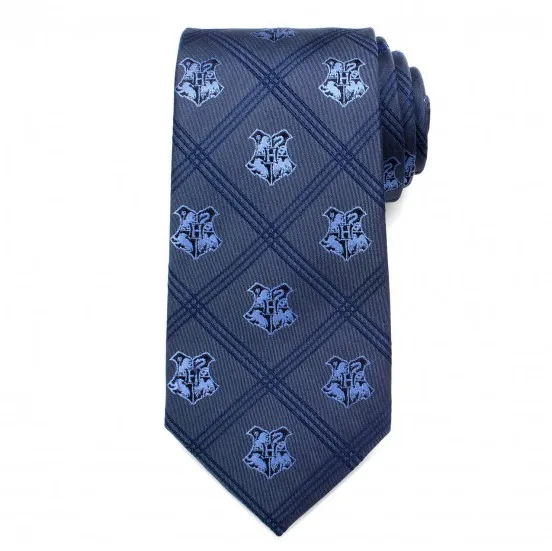 CORBATA ESCUDO HOGWARTS TARTáN AZUL  HARRY POTTER