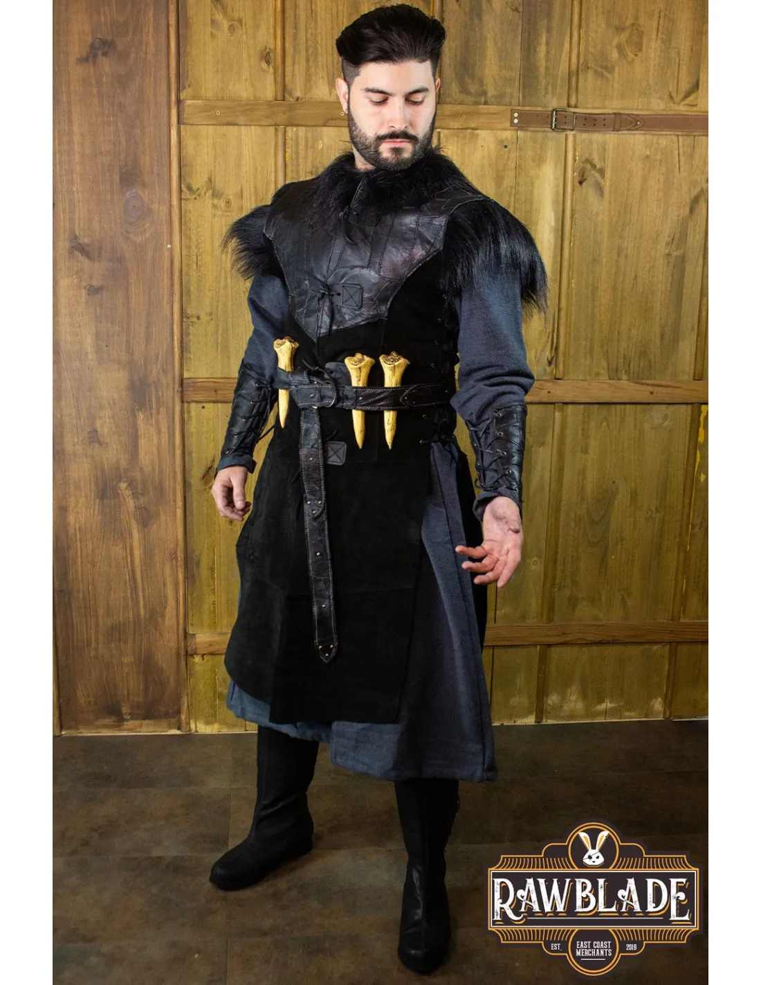 Cuera larga cuervo Jerkin, estilo vikingo