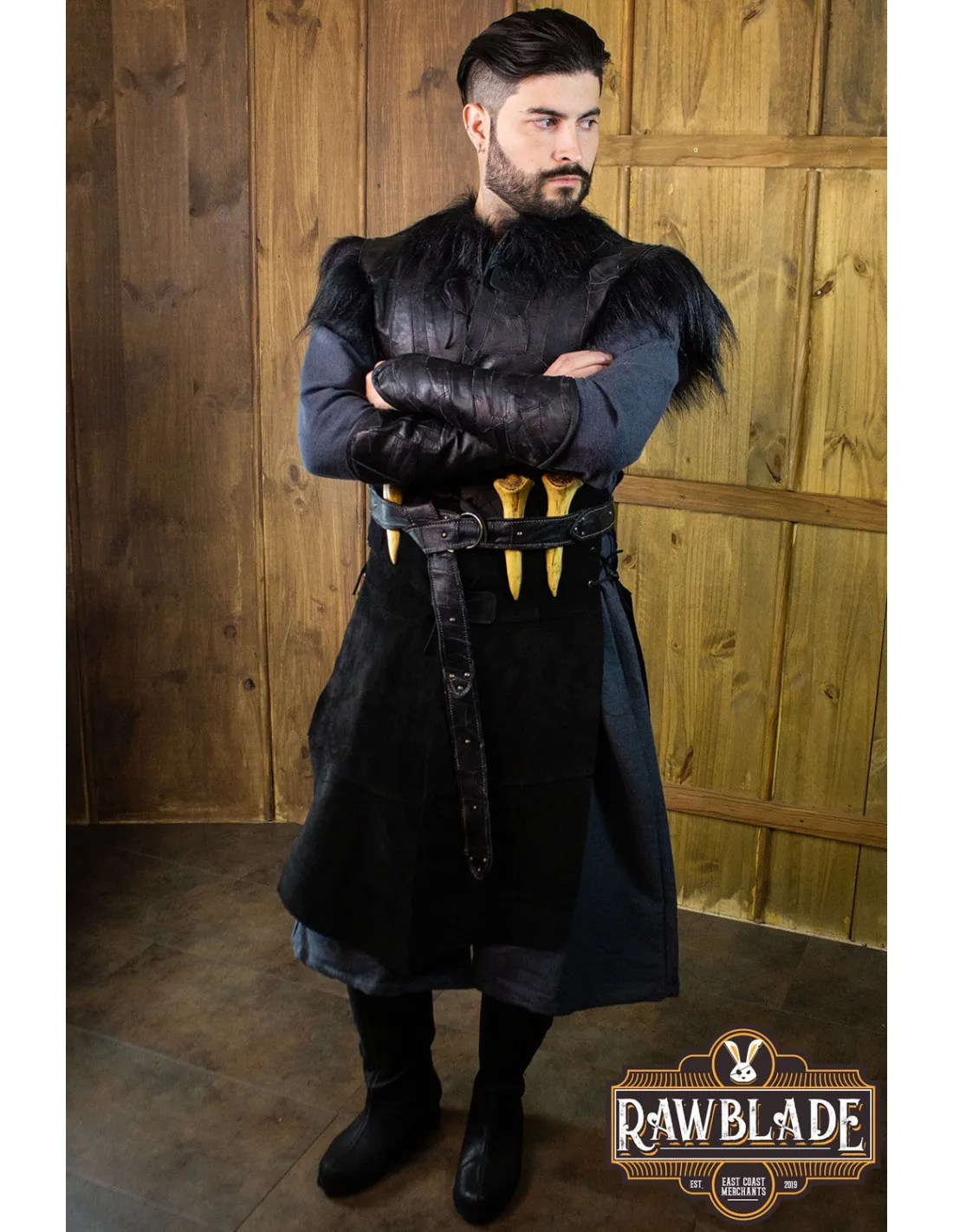 Cuera larga cuervo Jerkin, estilo vikingo