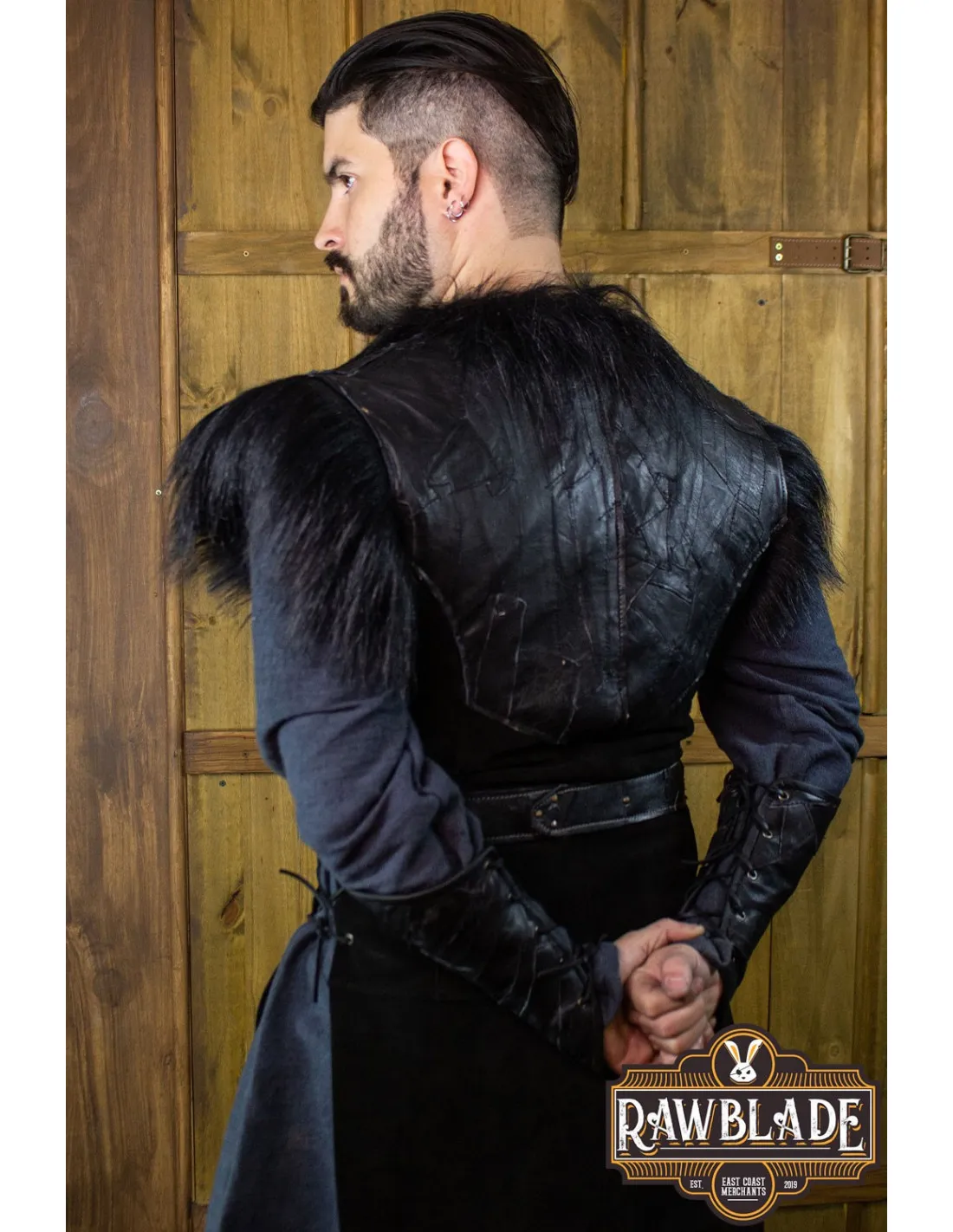 Cuera larga cuervo Jerkin, estilo vikingo