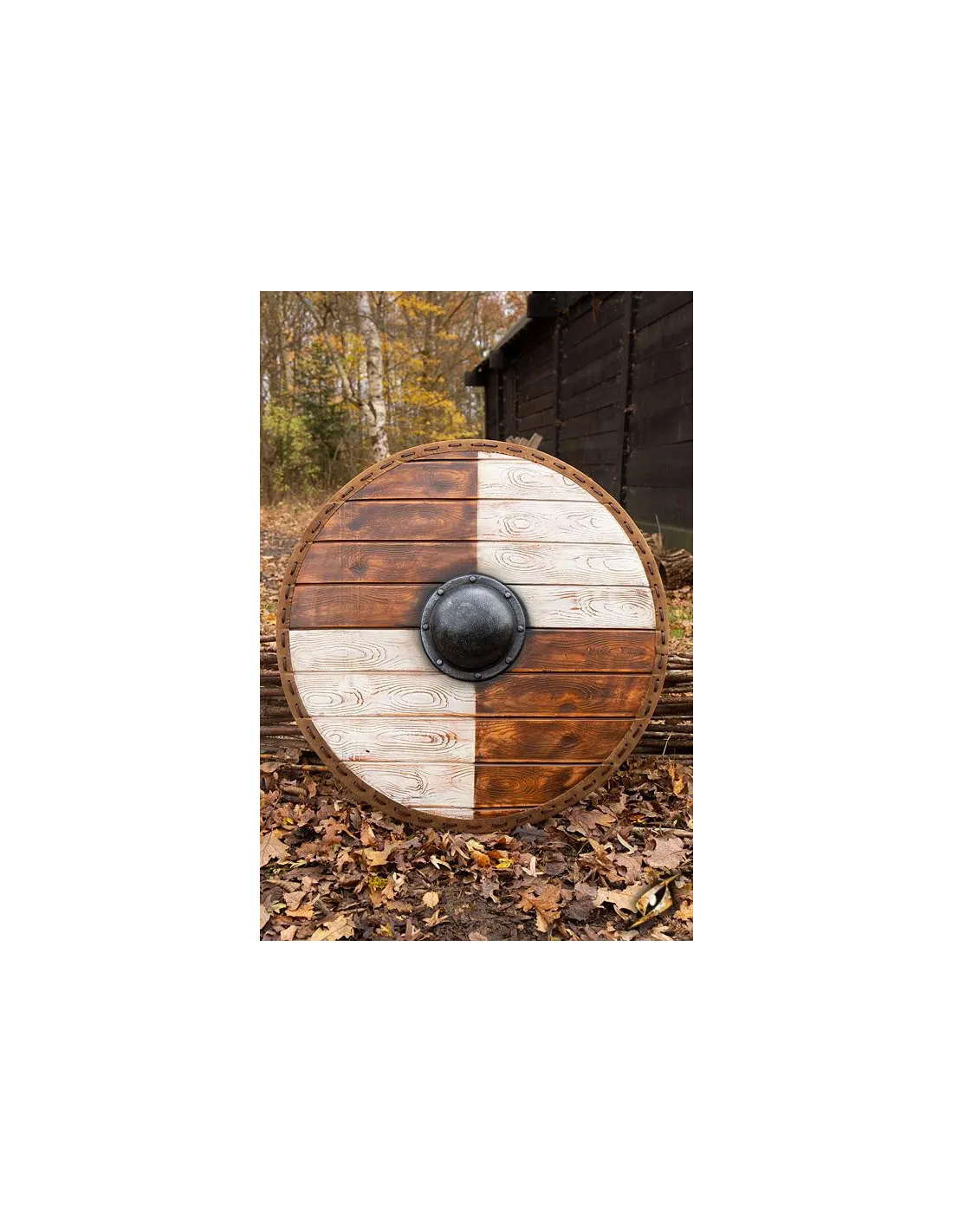 Escudo vikingo Thegn Blanco/Madera para LARP, ø 80 cm.