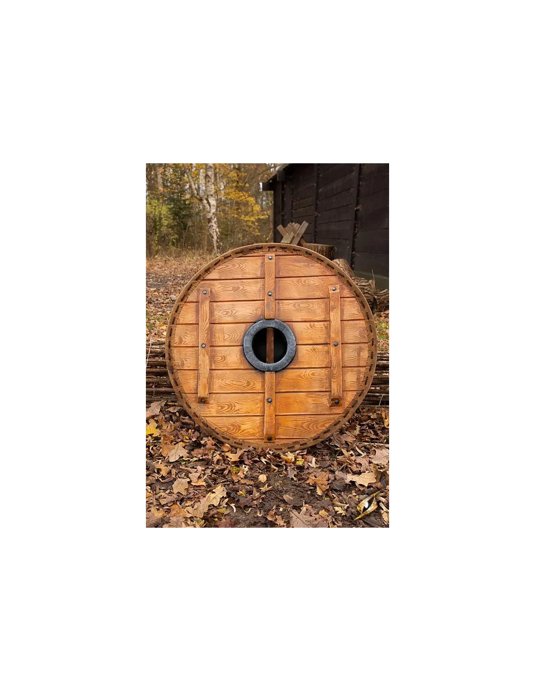 Escudo vikingo Thegn Blanco/Madera para LARP, ø 80 cm.
