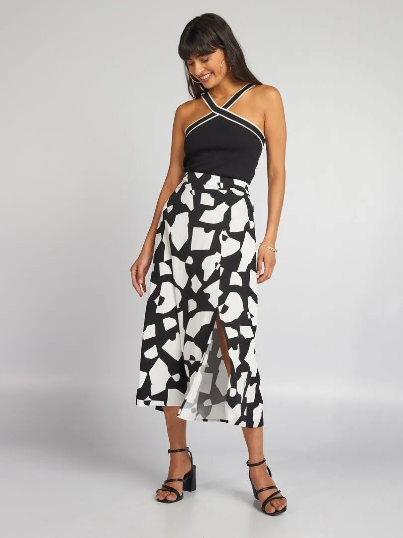 FALDA MIDI FLUIDA ESTAMPADA  NEGRO