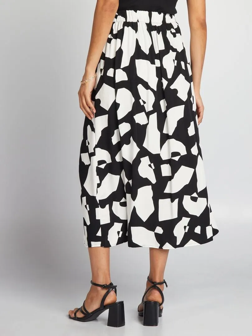 FALDA MIDI FLUIDA ESTAMPADA  NEGRO