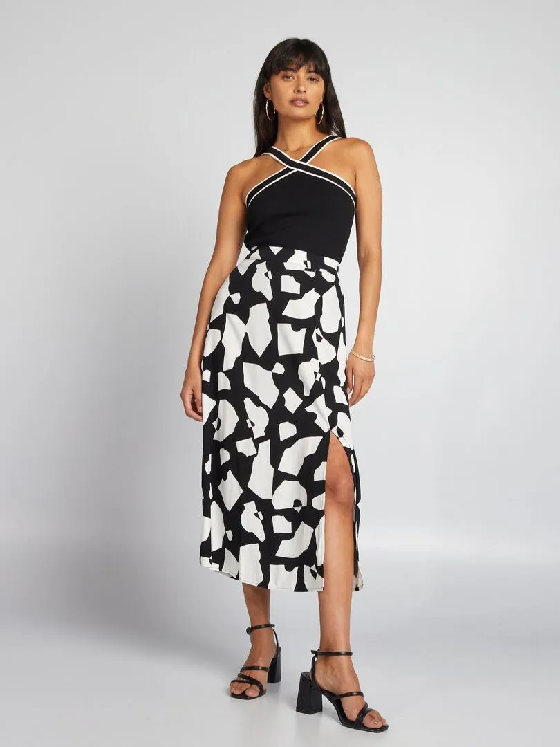 FALDA MIDI FLUIDA ESTAMPADA  NEGRO