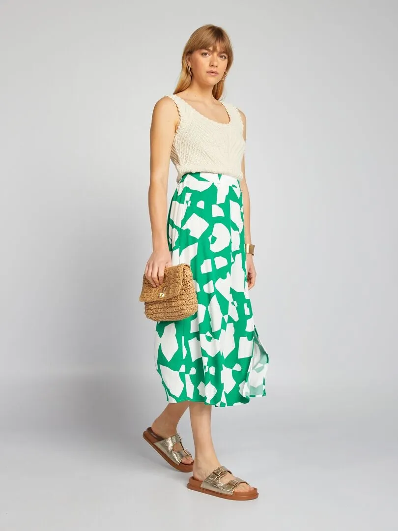 FALDA MIDI FLUIDA ESTAMPADA  VERDE