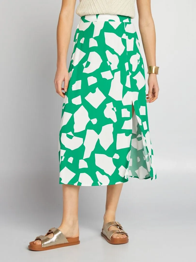 FALDA MIDI FLUIDA ESTAMPADA  VERDE