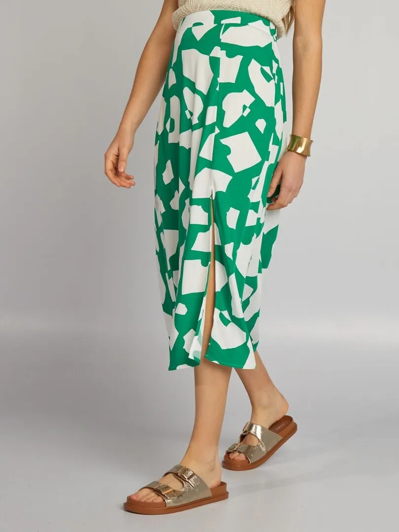 FALDA MIDI FLUIDA ESTAMPADA  VERDE