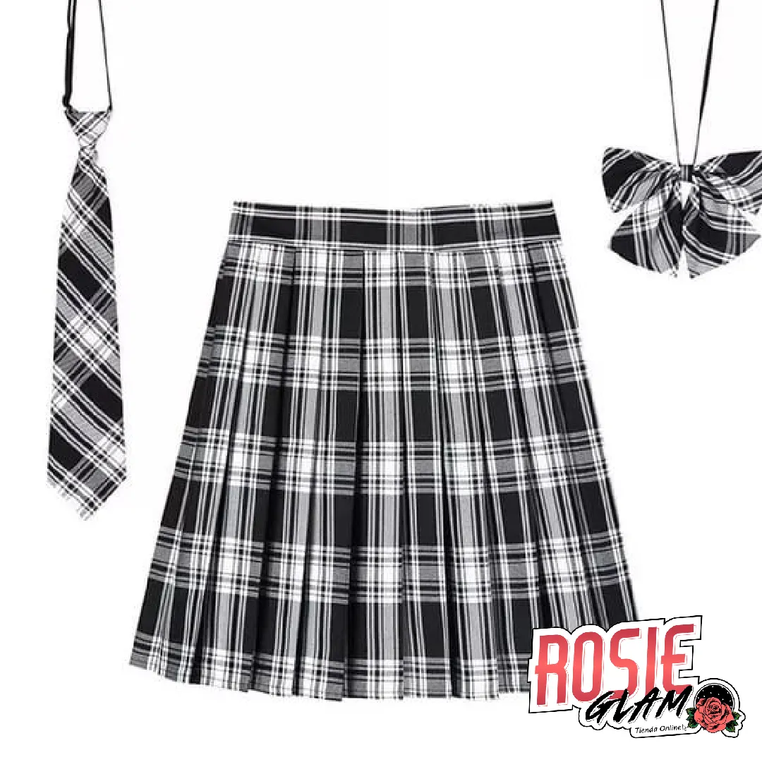 FALDA PLISADA COMBO GRIS  ROSIEGLAM
