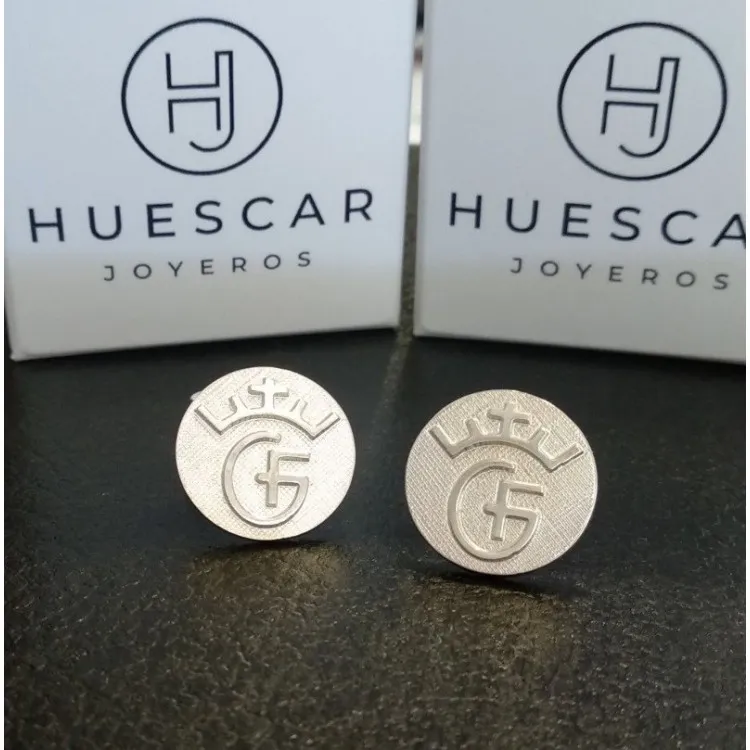 Gemelos Escudo ganadería en relieve en plata de ley