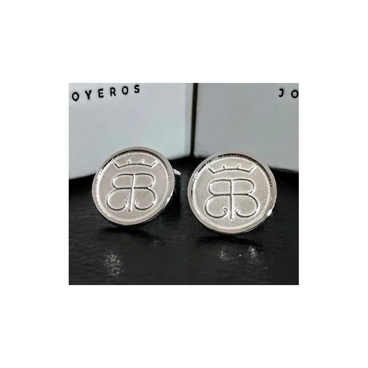 Gemelos Escudo ganadería en relieve en plata de ley