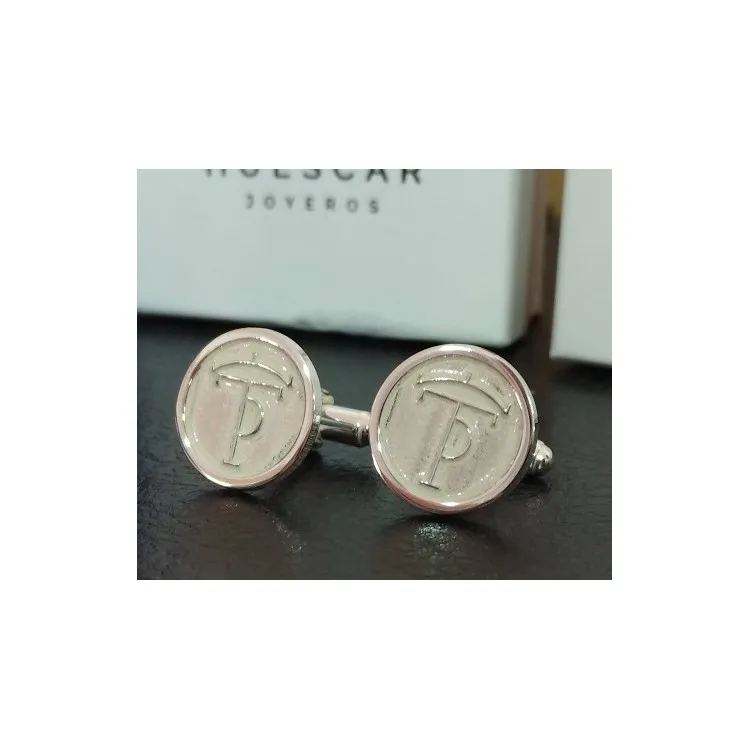Gemelos Escudo ganadería en relieve en plata de ley