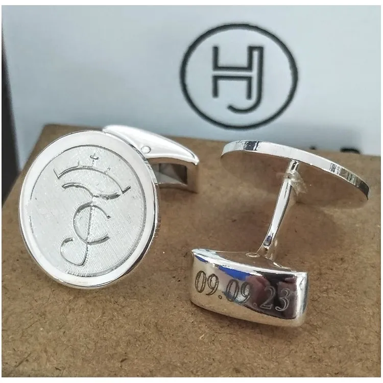 Gemelos Escudo ganadería en relieve en plata de ley