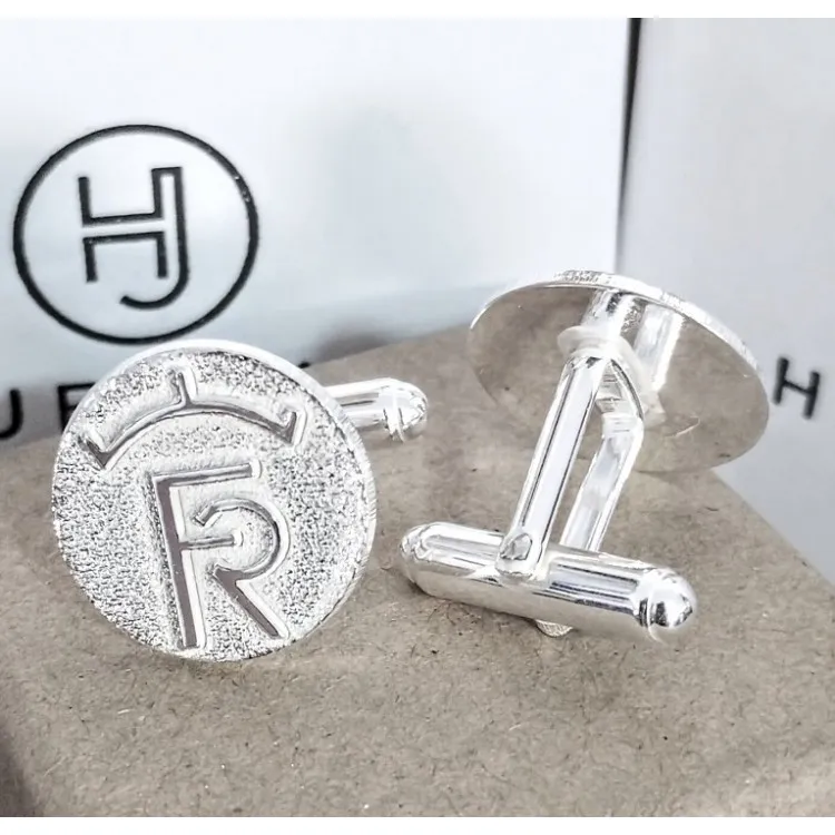 Gemelos Escudo ganadería en relieve en plata de ley
