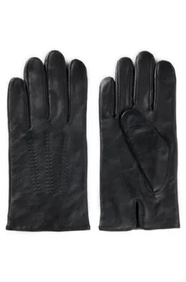 Guantes de piel con forro de mezcla de lana y letras de logo