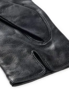 Guantes de piel con forro de mezcla de lana y letras de logo