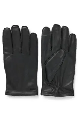 Guantes de piel granulada con forro de lana y logo metalizado