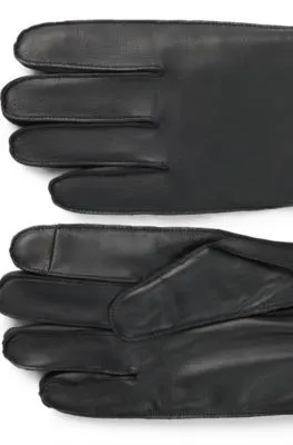 Guantes de piel granulada con forro de lana y logo metalizado
