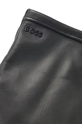 Guantes de piel granulada con forro de lana y logo metalizado