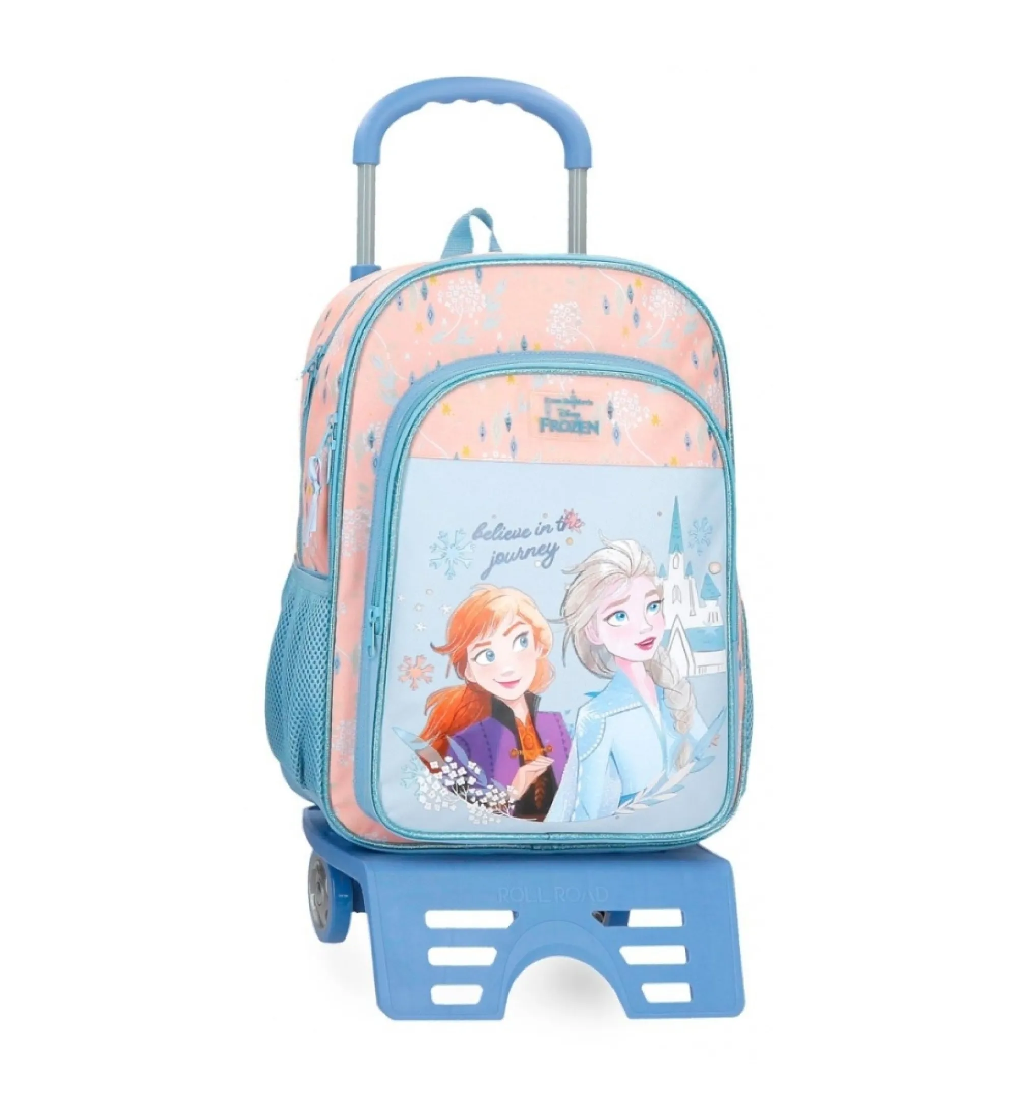 Mochila Frozen Believe in the journey dos compartimentos con carro azul