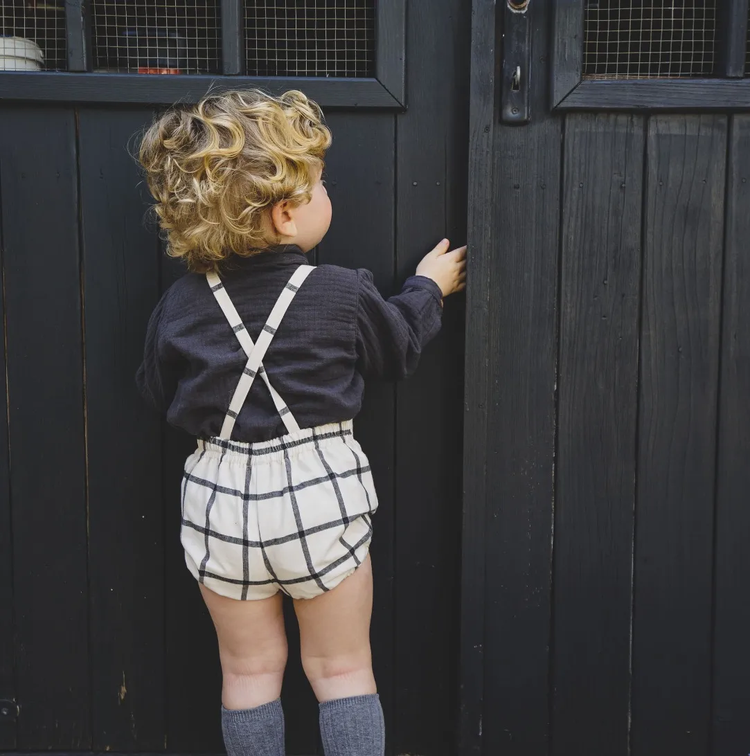 Overalls and blouse set from the Cocote checkered collection