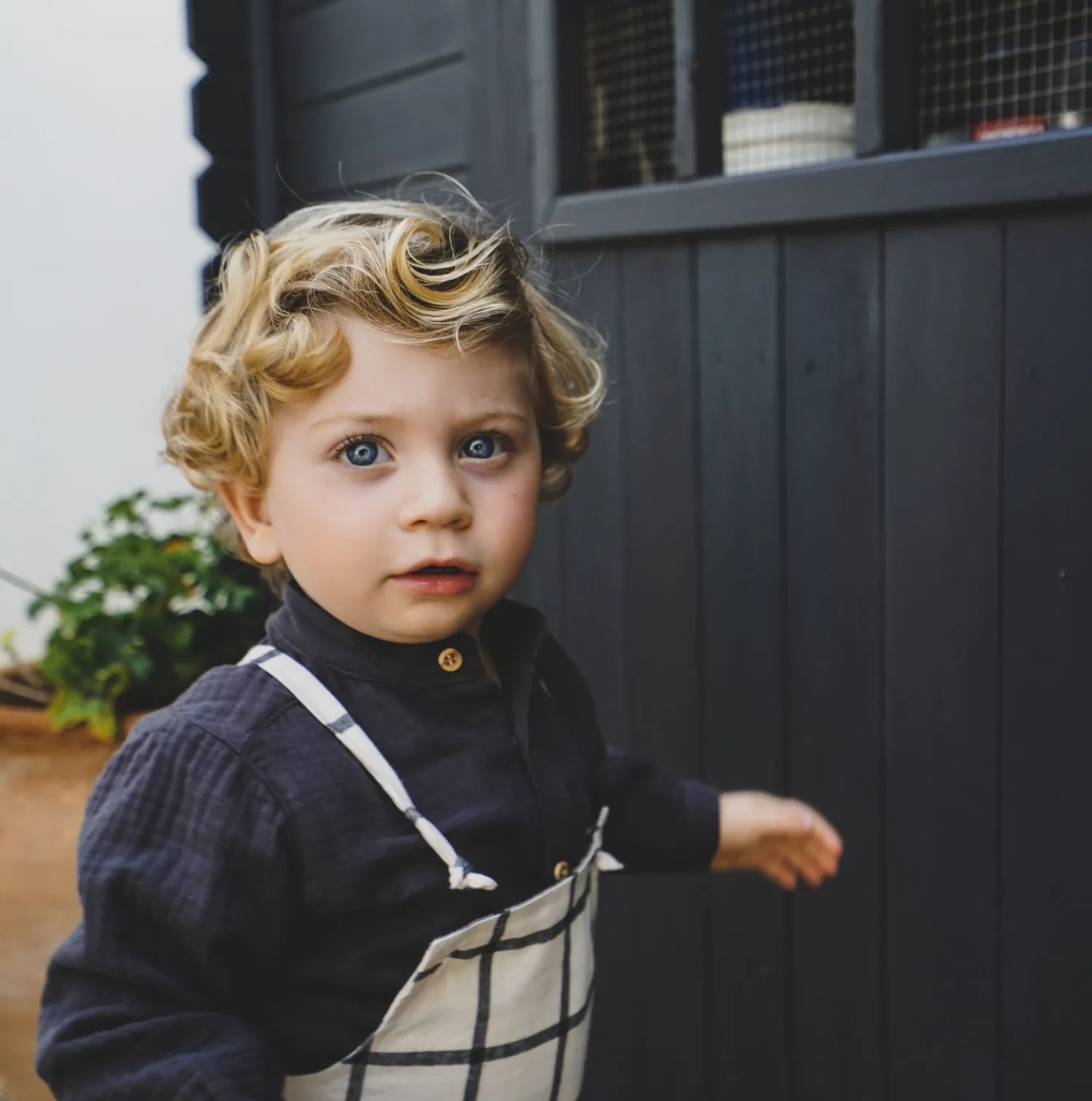 Overalls and blouse set from the Cocote checkered collection