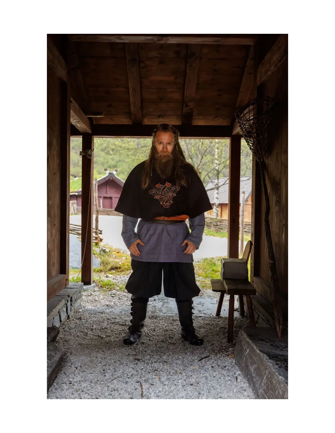Pantalón vikingo de algodón modelo Norman, negro