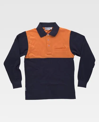 Polo manga larga con canesú combinado, un bolso de pecho Marino Naranja A.V.
