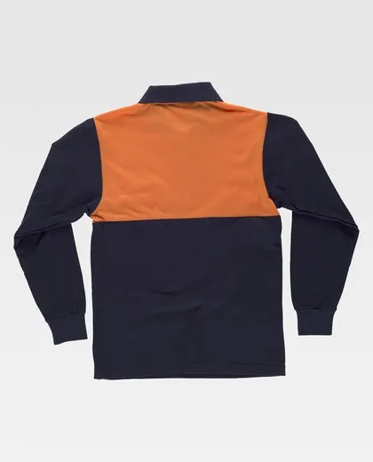 Polo manga larga con canesú combinado, un bolso de pecho Marino Naranja A.V.