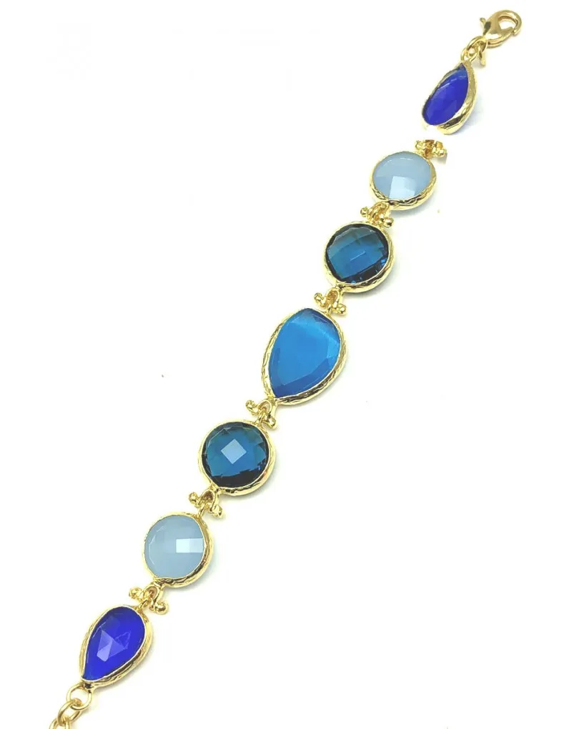 PULSERAS AZULES DE MUJER DE PIEDRAS NATURALES Y BAÑO DE ORO 