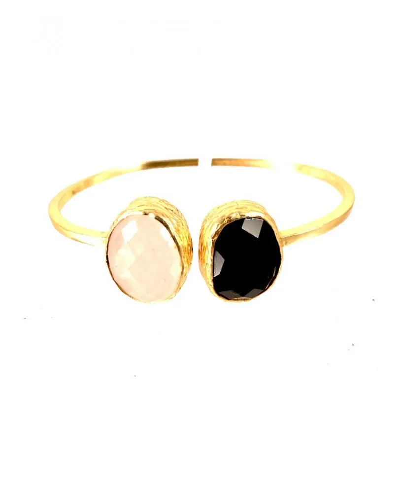 PULSERAS DE BISUTERIA  ORIGINALES CON PIEDRA NATURAL ONIX Y CUARZO ROSA