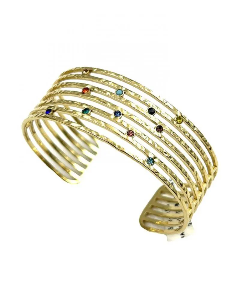 PULSERAS DE FIESTA Y BODA DORADAS CON DESTELLOS MULTICOLOR