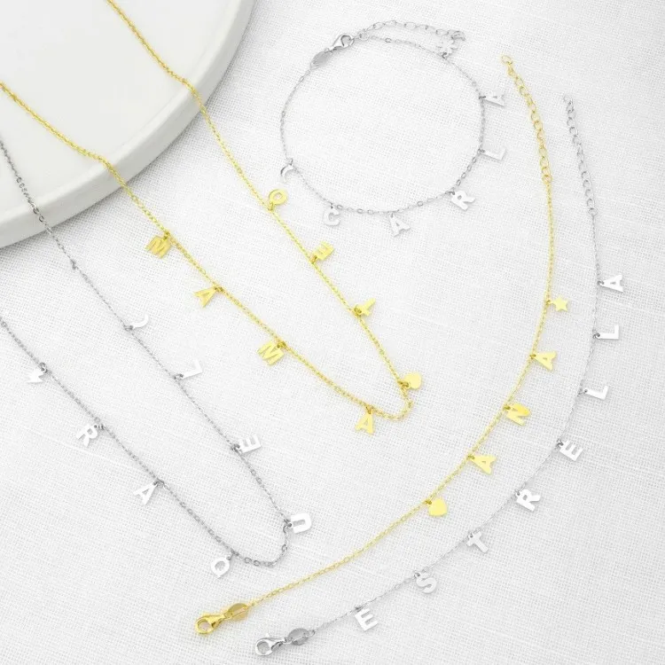 Pulseras de letras y simbolos colgados plata de ley