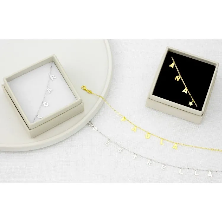 Pulseras de letras y simbolos colgados plata de ley